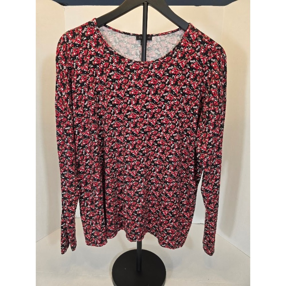J. Jill Wearever Collection XL Floral Print Long‎ Sleeve Top Black & Red